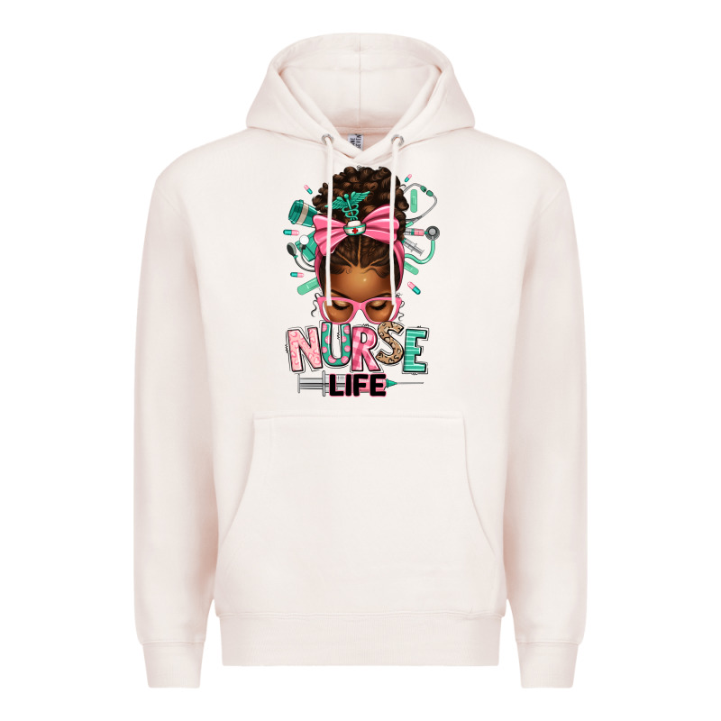 Afro Messy Bun Nurse Life Premium Hoodie by texasbilliewilder | Teevron