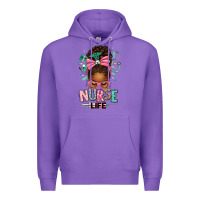 Purple afro messy bun nurse life Premium Hoodie - texasbilliewilder