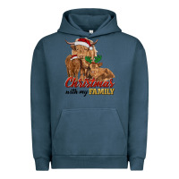 Pigment Midnight Navy christmas with my family highland cow cattle and calves Urban Hoodie - RanaPortraitStore
