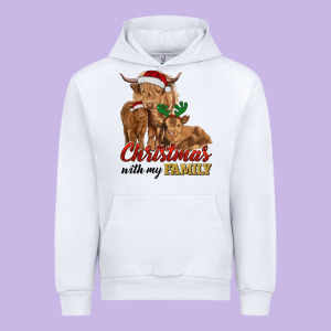 Christmas With My Family Highland Cow Cattle And Calves Urban Hoodie Designed By Ranaportraitstore