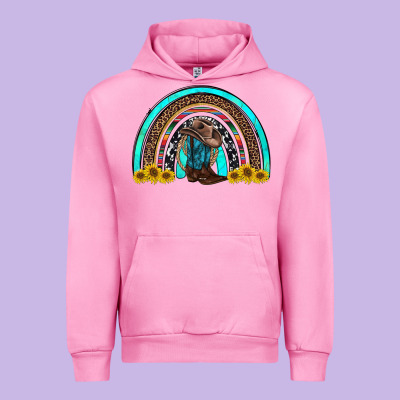 Western Cowboy Boots Sunflowers Rainbow Urban Hoodie Designed By Ranaportraitstore