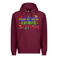 Burgundy please be patient i have autism Premium Hoodie - Zillion Design Studio