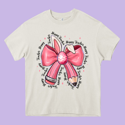 Easter Bunny Pencil Bow Heavy Core Tee Designed By Cowhidedigitalart