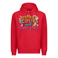 Red coffee scrubs and rubber gloves Premium Hoodie - texasbilliewilder