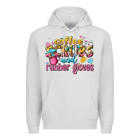 Dove Grey coffee scrubs and rubber gloves Premium Hoodie - texasbilliewilder