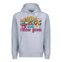 Heather Grey coffee scrubs and rubber gloves Premium Hoodie - texasbilliewilder