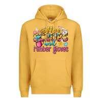 Mustard coffee scrubs and rubber gloves Premium Hoodie - texasbilliewilder