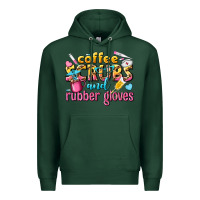 Sports Green coffee scrubs and rubber gloves Premium Hoodie - texasbilliewilder
