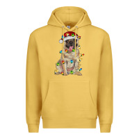 Antique Gold pug with christmas lights Premium Hoodie - RanaPortraitStore