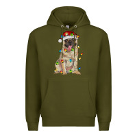 Army Green pug with christmas lights Premium Hoodie - RanaPortraitStore