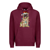 Burgundy pug with christmas lights Premium Hoodie - RanaPortraitStore