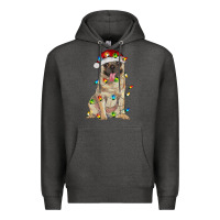 Charcoal Heather pug with christmas lights Premium Hoodie - RanaPortraitStore