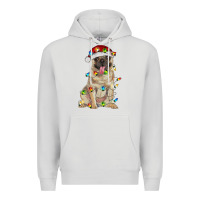 Dove Grey pug with christmas lights Premium Hoodie - RanaPortraitStore