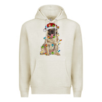 Oatmeal Heather pug with christmas lights Premium Hoodie - RanaPortraitStore