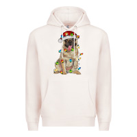 Pale Pink pug with christmas lights Premium Hoodie - RanaPortraitStore