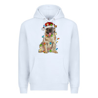 White pug with christmas lights Premium Hoodie - RanaPortraitStore