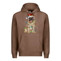 Chestnut pug with christmas lights Premium Hoodie - RanaPortraitStore