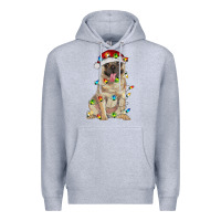 Heather Grey pug with christmas lights Premium Hoodie - RanaPortraitStore