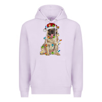 Lilac pug with christmas lights Premium Hoodie - RanaPortraitStore