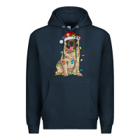 Navy pug with christmas lights Premium Hoodie - RanaPortraitStore
