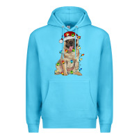 Ocean Blue pug with christmas lights Premium Hoodie - RanaPortraitStore