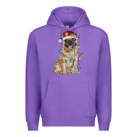 Purple pug with christmas lights Premium Hoodie - RanaPortraitStore
