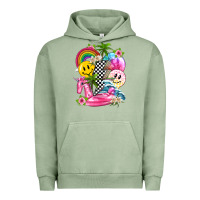 Pigment Oil Green summer smile face and beach vibes with rainbow tbw Urban Hoodie - texasbilliewilder