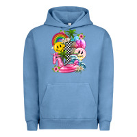 Pigment Pebble Blue summer smile face and beach vibes with rainbow tbw Urban Hoodie - texasbilliewilder