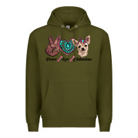 Army Green peace love chihuahua Premium Hoodie - RanaPortraitStore