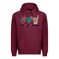 Burgundy peace love chihuahua Premium Hoodie - RanaPortraitStore