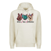 Oatmeal Heather peace love chihuahua Premium Hoodie - RanaPortraitStore