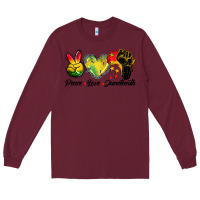 Burgundy peace love juneteenth Long Sleeve Tee - BarkalooDesign