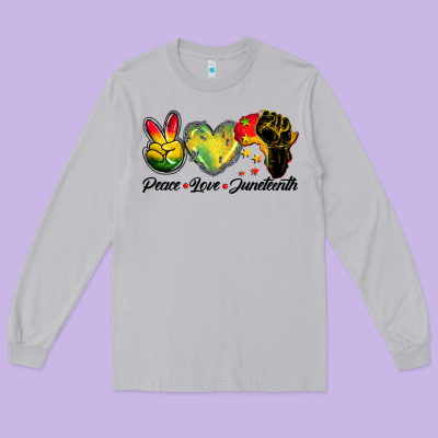 Peace Love Juneteenth Long Sleeve Tee Designed By Barkaloodesign