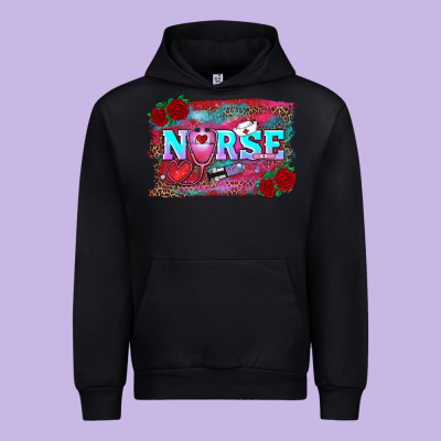 Valentine's Day Nurse With Leopard And Turquoise Background Urban Hoodie Designed By Ranaportraitstore