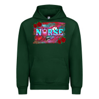 Forest Green valentine's day nurse with leopard and turquoise background Urban Hoodie - RanaPortraitStore