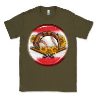 Army Green baseball with sunflower round earrings Classic Tee - BundleAndBundleShop