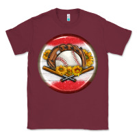 Burgundy baseball with sunflower round earrings Classic Tee - BundleAndBundleShop