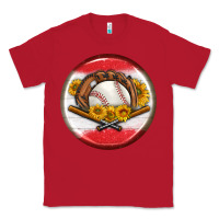 Red baseball with sunflower round earrings Classic Tee - BundleAndBundleShop