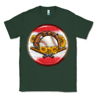 Sports Green baseball with sunflower round earrings Classic Tee - BundleAndBundleShop