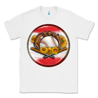 White baseball with sunflower round earrings Classic Tee - BundleAndBundleShop