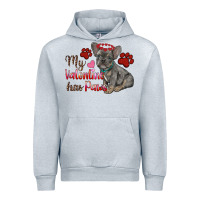 Heather Grey my valentine has paws french bulldog Urban Hoodie - RanaPortraitStore