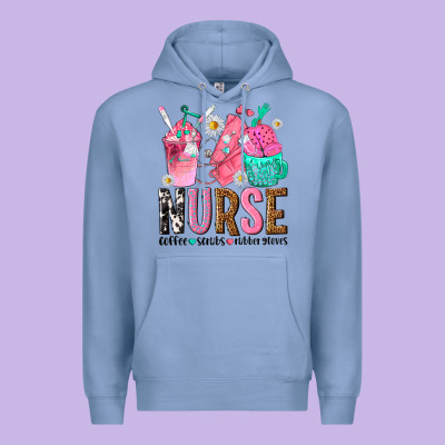 Nurse Coffee Scrubs Rubber Gloves Premium Hoodie Designed By Texasbilliewilder