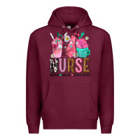Burgundy nurse coffee scrubs rubber gloves Premium Hoodie - texasbilliewilder
