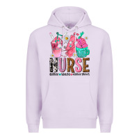Lilac nurse coffee scrubs rubber gloves Premium Hoodie - texasbilliewilder