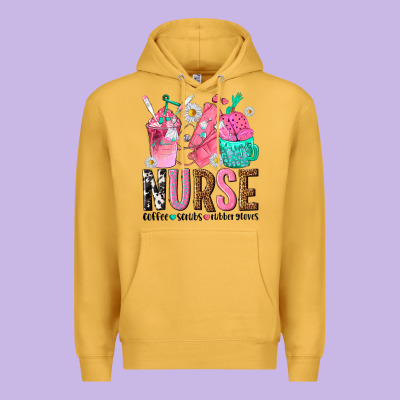 Nurse Coffee Scrubs Rubber Gloves Premium Hoodie Designed By Texasbilliewilder