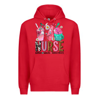 Red nurse coffee scrubs rubber gloves Premium Hoodie - texasbilliewilder