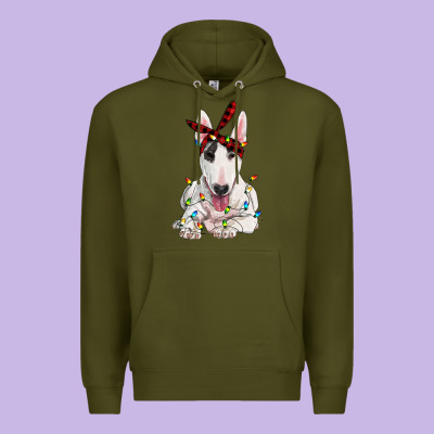 Bull Terrier With Christmas Lights Premium Hoodie Designed By Ranaportraitstore