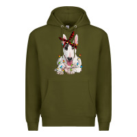 Army Green bull terrier with christmas lights Premium Hoodie - RanaPortraitStore