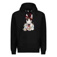 Black bull terrier with christmas lights Premium Hoodie - RanaPortraitStore