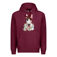 Burgundy bull terrier with christmas lights Premium Hoodie - RanaPortraitStore